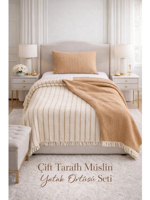 Veronica Line 8 Kat Tek Kişilik Müslin Çift Yönlü Yatak Örtüsü + Yastık Kılıfı Set 170X230