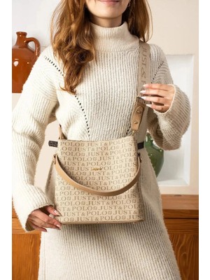 Just Polo Kadın Monogram Baskılı El ve Omuz Çantası Ebat 25 x 25