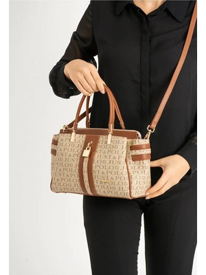 Just Polo Kadın Kum Taba Monogram El ve Omuz Çantası Yeni Sezon 2201MH