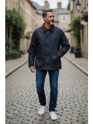 Smartjest Y2- Vintage Kadife Yaka Navy Blue Hafif Mont