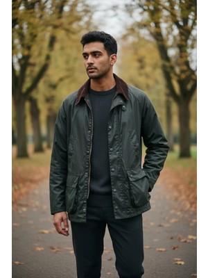 Smartjest Y4- Vintage Kadife Yaka Yeşil Hafif Mont