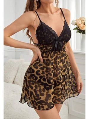Nightlight 3667 Leopar Dantelli Mini Fantezi Gecelik