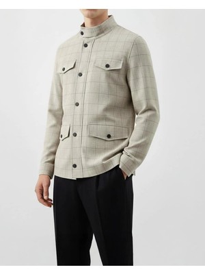 Italyan Stil Slim Fit Keten Karışımlı Erkek Spor Ceket Bej T13714