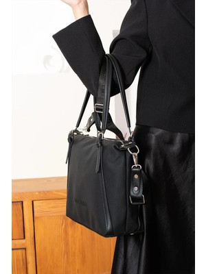 Just Polo Kadın Siyah Büyük Boy Lakost Kumaş El ve Omuz Çantası P346037MH