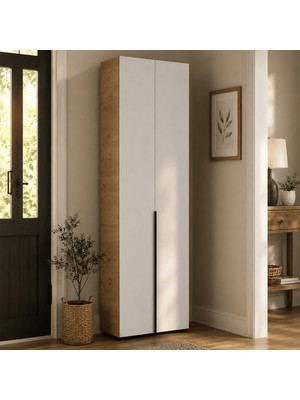 Adore Mobilya Porto 10 Bölmeli Vestiyer - Florida Meşe/vizon 72X210X34 cm