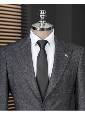 Italyan Stil Slim Fit Yün Karışımlı Ceket Pantolon Kombin Takım Elbise Siyah T14679