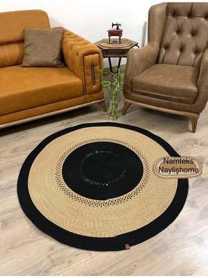 Namteks Jüt Hasır Bej Siyah Salon Mutfak Koridor Kilim Paspas Çeyizlik Hediyelik