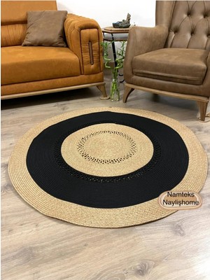 Namteks Jüt Hasır Bej Siyah Salon Mutfak Koridor Kilim Paspas Çeyizlik Hediyelik