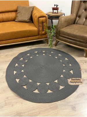 Namteks Jüt Hasır Bej Kahverengi Papatya Desenli Salon Mutfak Kilim Paspas Çeyizlik Hediyelik