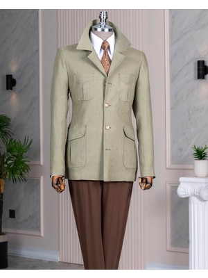 Italyan Stil Slim Fit Spor Erkek Ceket Haki T13747
