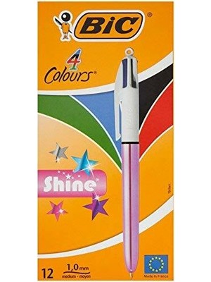 bic 951352 tükenmez kalem shine 4 colours pembe gövde 12 li (1 paket 12 adet)