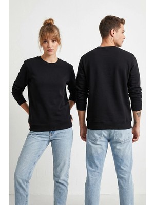 Borboleta Home Siyah Unisex Regular Fit Sweatshirt Baskıya Uygun Şardonlu 3 Iplik 300 Gsm Bisiklet Yaka Düz Sweat