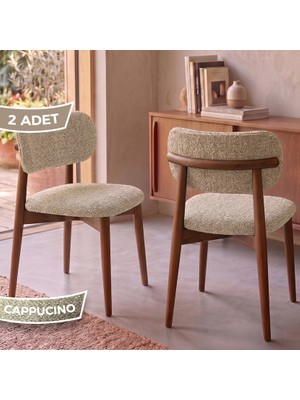Canisa Onex Serisi 1.sınıf Ahşap Iskelet 2 Adet Cappucino Bukle Kumaş Mutfak Sandalyesi