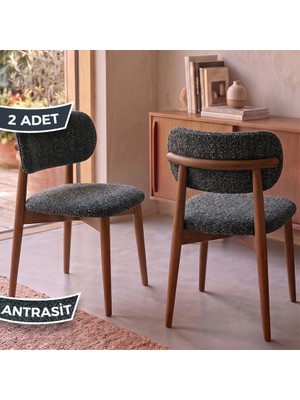 Canisa Onex Serisi 1.sınıf Ahşap Iskelet 2 Adet Cappucino Bukle Kumaş Mutfak Sandalyesi