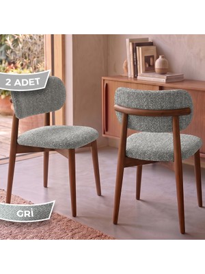 Canisa Onex Serisi 1.sınıf Ahşap Iskelet 2 Adet Cappucino Bukle Kumaş Mutfak Sandalyesi