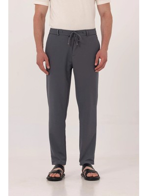 Sabri Özel Erkek Füme Normal Kesim Regular Fit Pamuklu Armürlü Bel Lastikli Jogger Pantolon