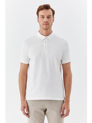 Sabri Özel Ekru 100% Pamuk Çıtçıt Kapama Polo Yaka Kısa Kollu T-shirt