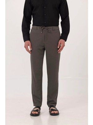 Sabri Özel Haki Dokulu Arka Lastikli Köprü Kemerli Bağcıklı Slim Fit Jogger Pantolon