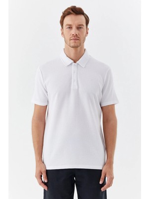Sabri Özel Ekru Piti Kare Desenli Pamuklu Polo Yaka T-shirt