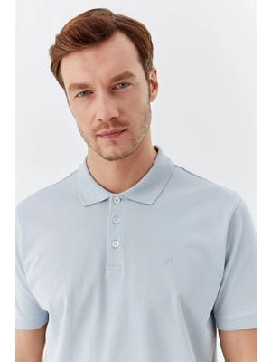 Sabri Özel Açık Gri %100 Pamuk Dokuma Slim Fit Polo Yaka T-shirt