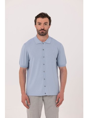 Sabri Özel Açık Mavi Reglan Polo Yaka Triko Gömlek