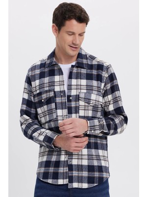 Tudors Erkek Regular Fit Rahat Kesim Kışlık Kareli Çift Cepli Çıtçıtlı Gömlek