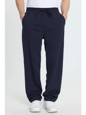 Tudors Erkek Lacivert Pamuklu Baggy Fit Rahat Kesim Beli Bağcıklı Yan Cepli Örme Eşofman Altı