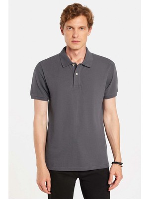Tudors Erkek Slim Fit Dar Kesim Premium Seri %100 Pamuk Yumuşak Dokulu Merserize Gri Polo Yaka Tişört