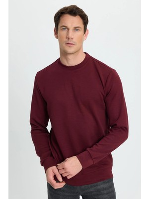Tudors Erkek Standart Fit Normal Kesim Uzun Kollu Ekstra Soft Modal Kumaş Bisiklet Yaka Bordo Sweatshirt