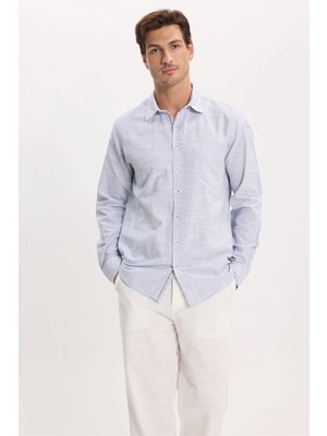 Tudors Erkek Regular Fit Klasik Kesim Oversize %100 Pamuk Keten Doku Lacivert Gömlek