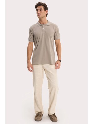 Tudors Erkek Slim Fit Dar Kesim %100 Pamuk Kısa Kollu Polo Yaka Vizon Tişört