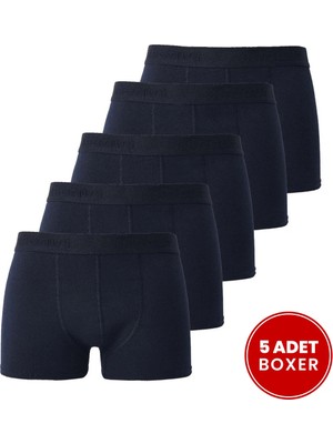 Tudors Erkek 5'li Pamuklu Likralı Esnek Kumaş Lacivert Boxer