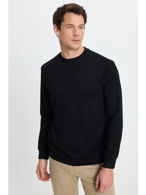 Tudors Erkek Standart Fit Normal Kesim Uzun Kollu Ekstra Soft Modal Kumaş Bisiklet Yaka Siyah Sweatshirt