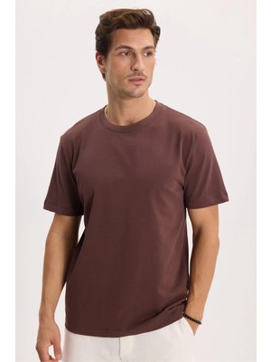 Tudors Unisex Regular Fit Rahat Kesim %100 Pamuk Bisiklet Yaka Kahverengi Tişört