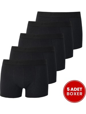 Tudors Erkek 5'li Pamuklu Likralı Esnek Kumaş Siyah Boxer
