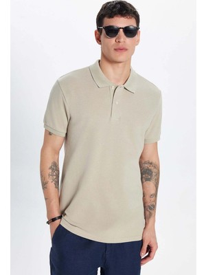 Tudors Erkek Slim Fit Dar Kesim Premium Seri %100 Pamuk Yumuşak Dokulu Merserize Krem Polo Yaka Tişört