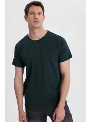 Tudors Erkek Slim Fit Dar Kesim Pamuklu Yumuşak Doku Likralı Esnek Kumaş Basic Koyu Yeşil Bisiklet Yaka Tişört