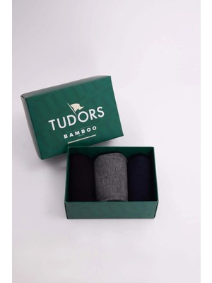 Tudors Özel Kutulu 3'lü Siyah-Lacivert-Gri Bambu Çorap