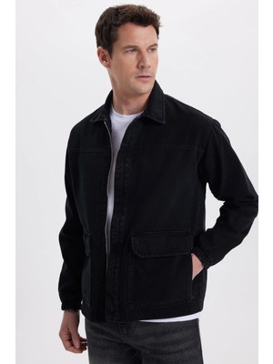 Tudors Erkek Relax Fit Rahat Kesim Çift Cep Denim Siyah Kot Mont Gömlek