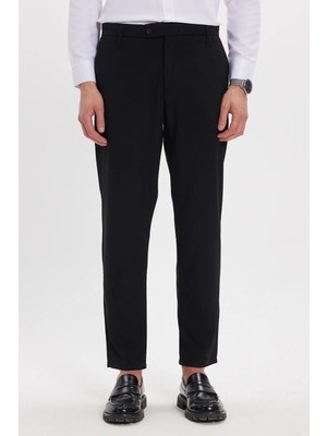 Tudors Erkek Slim Fit Dar Kesim Esnek Yan Cepli Bilek Boy Canvas Kesim Siyah Pantolon