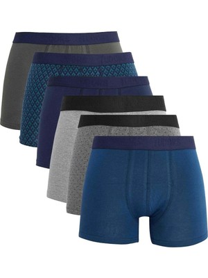 Tudors Erkek 6'lı Pamuklu Likralı Esnek Kumaş Premium Seri Boxer
