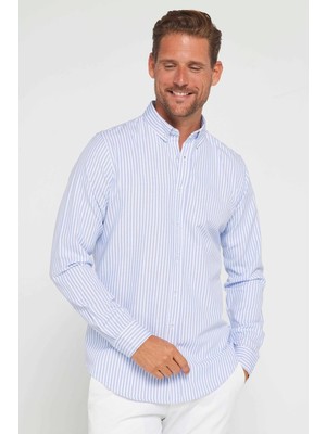 Tudors Slim Fit Uzun Kol Çizgili Yaka Düğmeli Erkek Gömlek