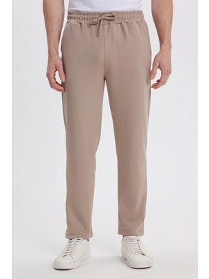 Tudors Erkek Slim Fit Dar Kesim Beli Bağcıklı 3 Cepli Geniş Paça Koyu Vizon Eşofman Altı