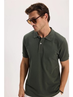Tudors Erkek Slim Fit Dar Kesim %100 Pamuk Kısa Kollu Polo Yaka Yeşil Tişört