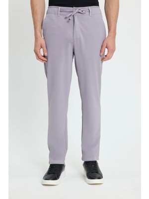 Tudors Erkek Slim Fit Dar Kesim Beli Lastikli Bağcık Detaylı Gri Pantolon