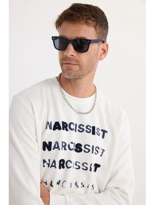Tudors Unisex Oversize Geniş Kesim Pamuklu Yumuşak Dokulu Bisiklet Yaka İçi Polarlı Baskılı Ekru Sweatshirt