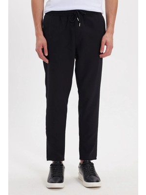 Tudors Erkek Regular Fit Beli Lastikli Bağcıklı Jogger Siyah Pantolon Rahat Kesim Yan Cepli