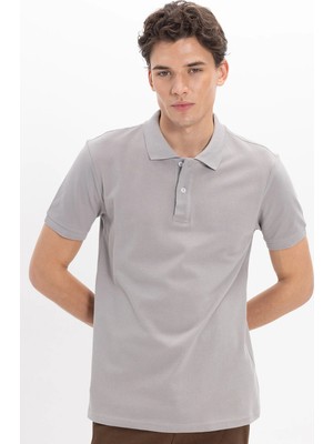 Tudors Erkek Slim Fit Dar Kesim %100 Pamuk Kısa Kollu Polo Yaka Gri Tişört