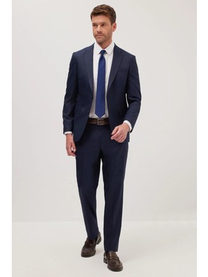 Tudors Erkek Slim Fit Mono Yaka Koyu Lacivert Takım Elbise