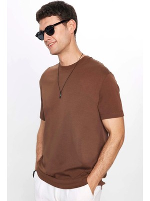 Tudors Unisex Relax Fit Rahat Kesim %100 Pamuk Yumuşak Dokulu Hafif Kalın Basic Bisiklet Yaka Taş Tişört